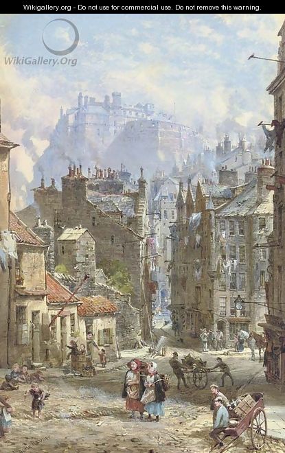 View of the half moon battery of Edinburgh Castle from Candlemaker Row - Louise Rayner