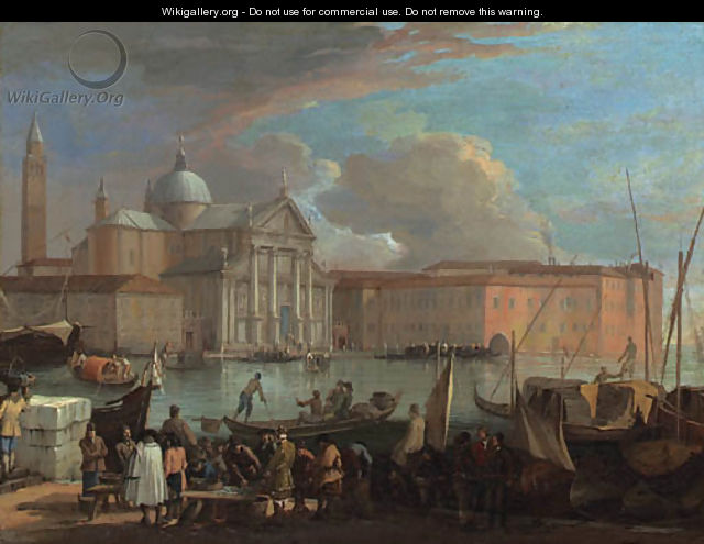 San Giorgio Maggiore, Venice, with a fish market - Luca Carlevarijs