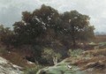 A shepherd on a sunlit heath, Barbizon - Louwrens Hanedoes
