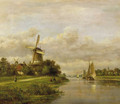 A summer landscape with vessels on a river - Lodewijk Johannes Kleyn