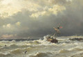 A sailing vessel caught in a storm off the coast - Lodewijk Johannes Kleyn