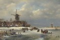 Villagers on a Frozen Waterway - Lodewijk Johannes Kleijn