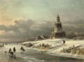On the ice near a lighthouse - Lodewijk Johannes Kleijn