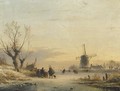 Numerous figures and a koek en zopie on the ice - Lodewijk Johannes Kleijn