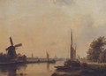 Moored vessels on the Vliet, The Hague beyond - Lodewijk Johannes Kleijn
