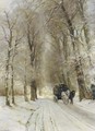 A horse drawn cart on a snowcovered forest track - Louis Apol