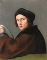 Portrait of a young man, half-length, in a brown mantle and a dark cap, a letter in his hands - Lorenzo Lotto