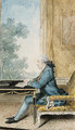A seated Gentleman in profile to the Left writing a Letter at a Desk in front of an open Window - Louis (Carrogis) de Carmontelle