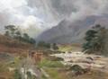 Highland cattle on a riverside path - Louis Bosworth Hurt