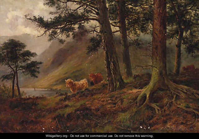 Highland Cattle In A Loch Landscape - Louis Bosworth Hurt