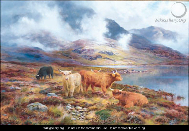 Highland Cattle by a Loch 2 - Louis Bosworth Hurt