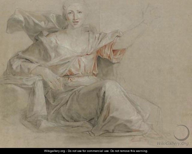 A seated woman, her left arm raised - Louis Galloche