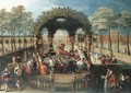 Elegant figures dining in a garden by a canal - Louis De Caullery