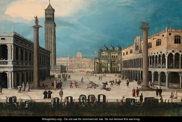 A Carnival in the Piazzetta, Venice, looking towards the Piazza San Marco - Louis De Caullery