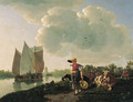 A milkmaid walking along a waterway - Leendert de Koningh