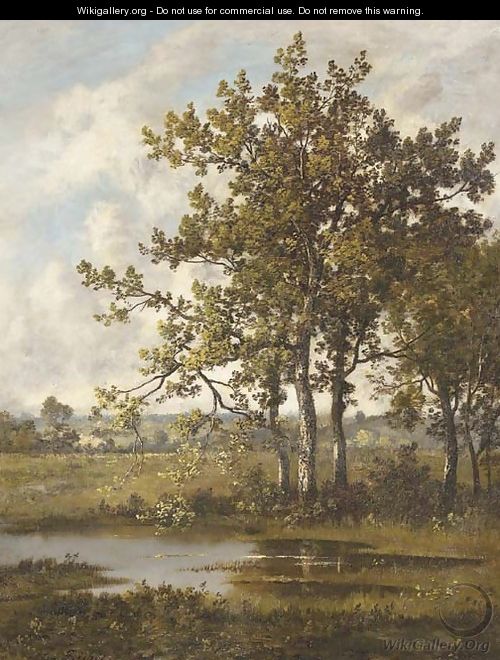 A Pool in a Wooded Landscape - Leon Richet