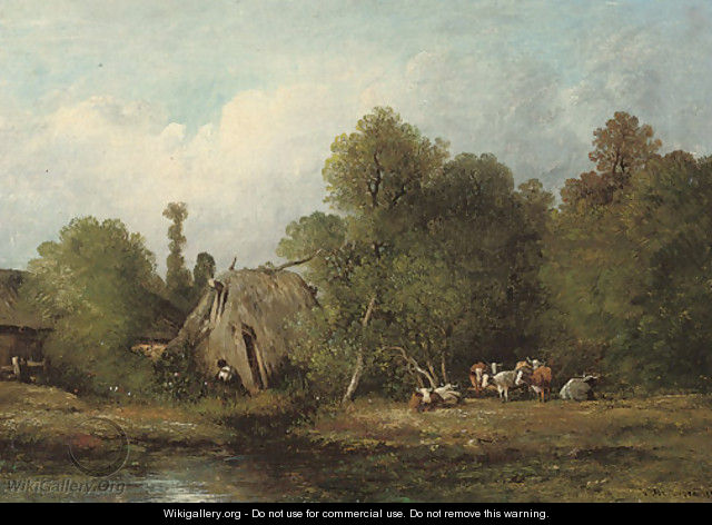 Cattle by a farmstead - Leon Victor Dupre