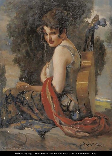 A gypsy girl with her guitar - Leopold Schmutzler