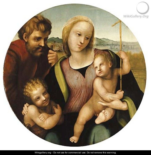 The Holy Family with the Infant Saint John the Baptist, the city of Pistoia beyond - Leonardo Da Pistoia