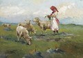 Una pastorella con pecore - Leonardo Bazzaro