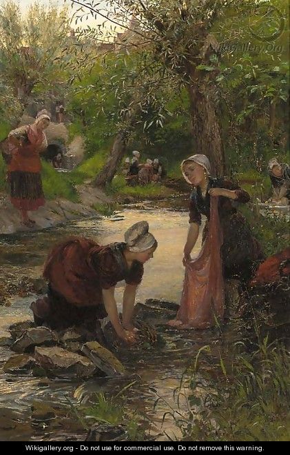 Brittany girls washing in a stream - Lionel Percy Smythe