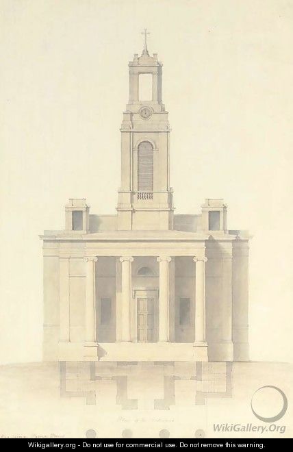 Designs for Wordesley Church, Stourbridge, Staffordshire, 1832 Variant elevations for the West Front, with plans of the entrances - Lewis Vulliamy