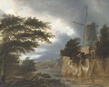 A wooded river landscape with a windmill - Claes Molenaar (see Molenaer)