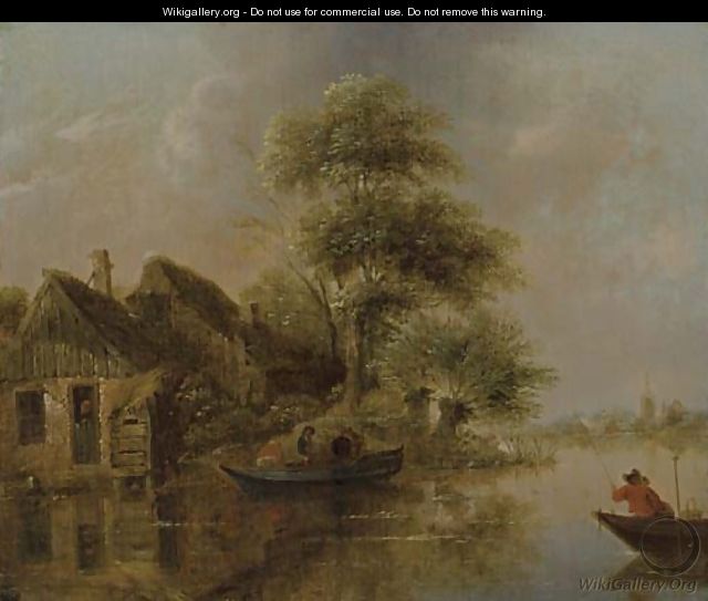 A river landscape with fishermen in a boat - Claes Molenaar (see Molenaer)