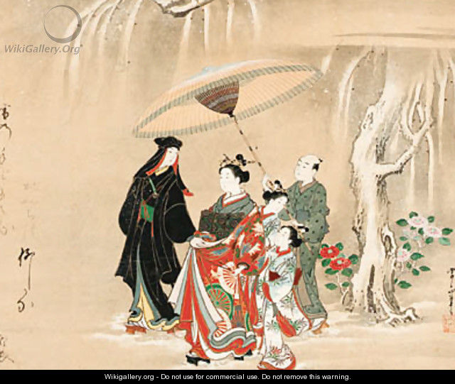 A courtesan procession in the snow - Kawamata Tsunemasa