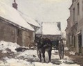 A donkey and cart at a farmhouse in winter - Konstantin Alexeievitch Korovin