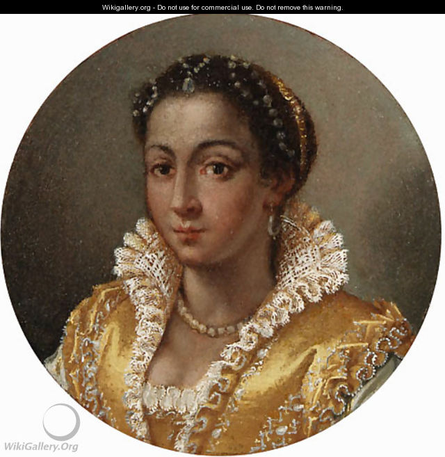 Portrait of a girl, bust-length, in a yellow silk dress with a lace collar - Lavinia Fontana