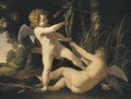 Two winged putti disporting in a landscape - Laurent de La Hyre