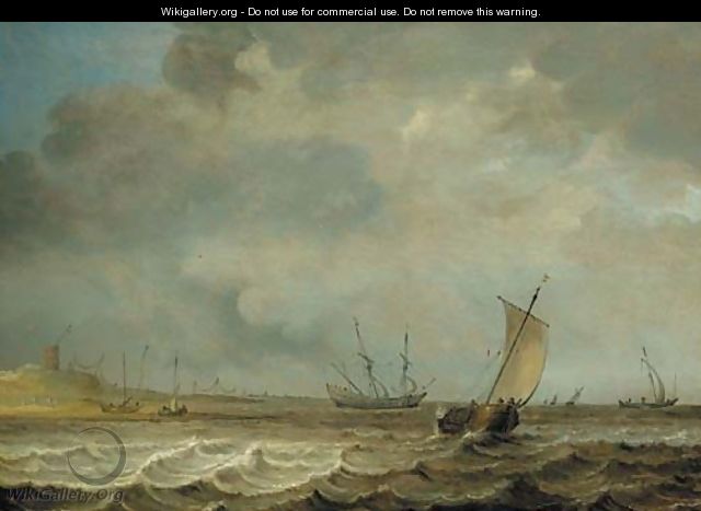 A smalschip, a frigate and other shipping in choppy seas - Jan Porcellis