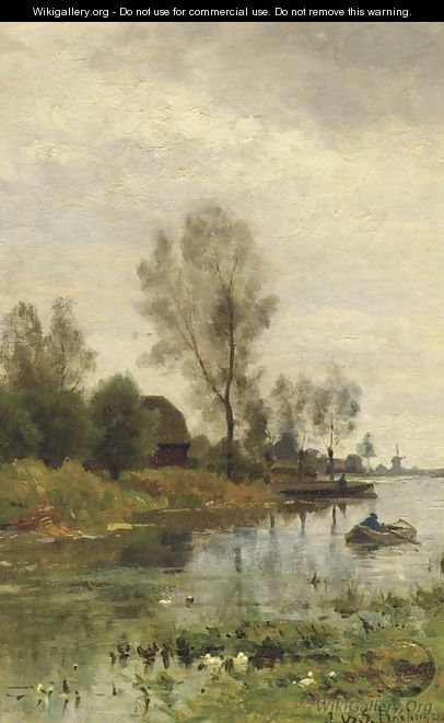 Rowing down the river - Julius Jacobus Van De Sande Bakhuyzen