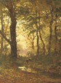 In het bosch van Ruurloo a forest stream - Julius Jacobus Van De Sande Bakhuyzen