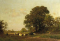 Cows on a sandy track in a wooded landscape - Julius Jacobus Van De Sande Bakhuyzen