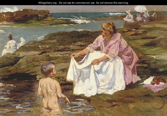 Mother and Child at the Beach - Julio Vila y Prades