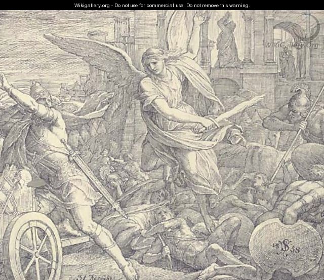 The Angel of the Lord defeating the armies of Sennacherib the Assyrian (II Chronicles XXXII21) - Julius Schnorr Von Carolsfeld