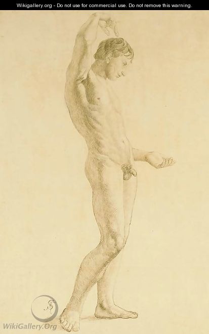 A nude in profile to the right, his right arm raised - Julius Schnorr Von Carolsfeld