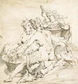 A group of four nude women holding two baskets of flowers - Karel Van Mander