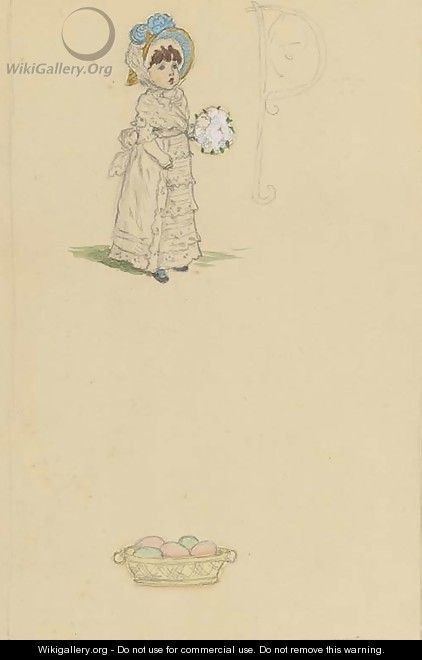 Study of a girl with a posy of flowers - Kate Greenaway