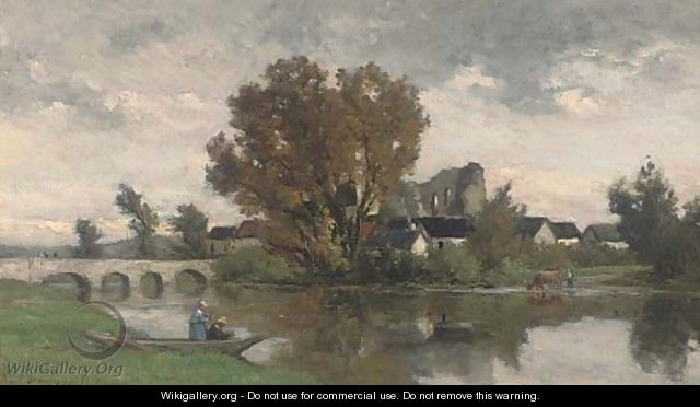 Anglers before a bridge - Karl Pierre Daubigny