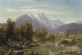 Mountain Landscape with Cattle Watering by a Lake - Karl Millner