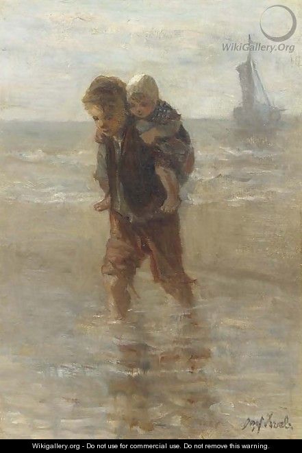 Piggy-back on the beach - Jozef Israels