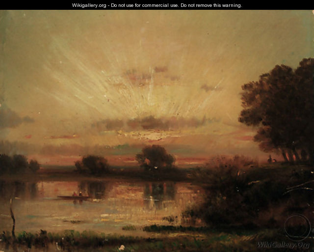 A river landscape at dusk - Jules Dupre