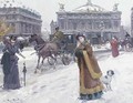 Figures in the snow before the Opera House, Paris - Joan Roig Soler