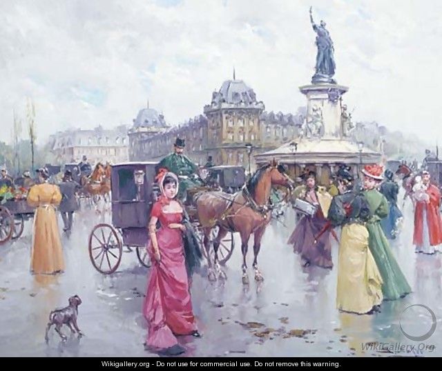 Figures in a Parisian square - Joan Roig Soler