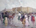 Elegant figures and carriages on a Parisian boulevard - Joan Roig Soler