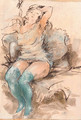 A reclining female nude - a sketch - Jules Pascin
