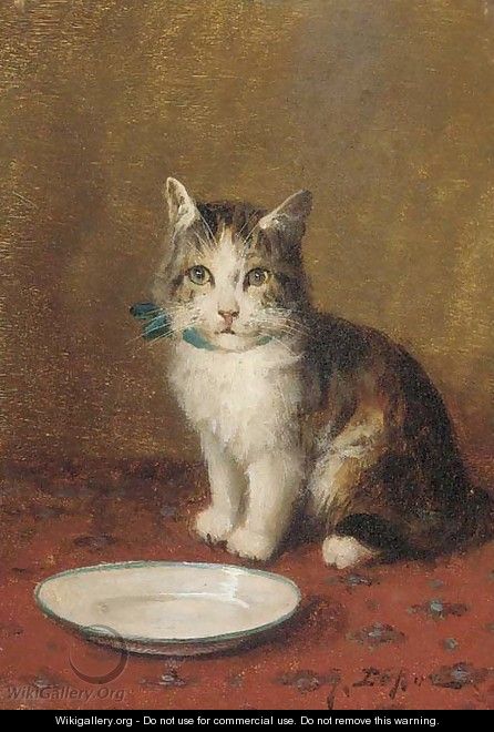 A cat with a bowl of milk - Jules Leroy